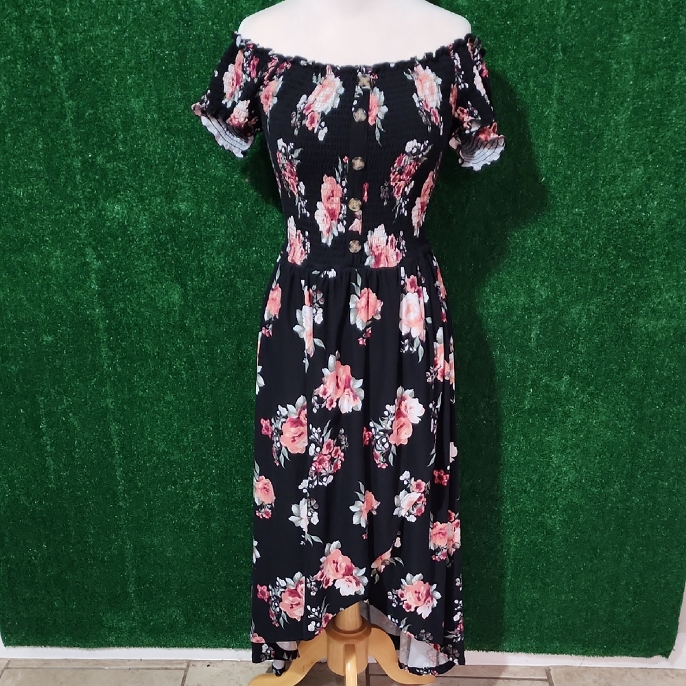 J for Justify Black Floral High Low Dress